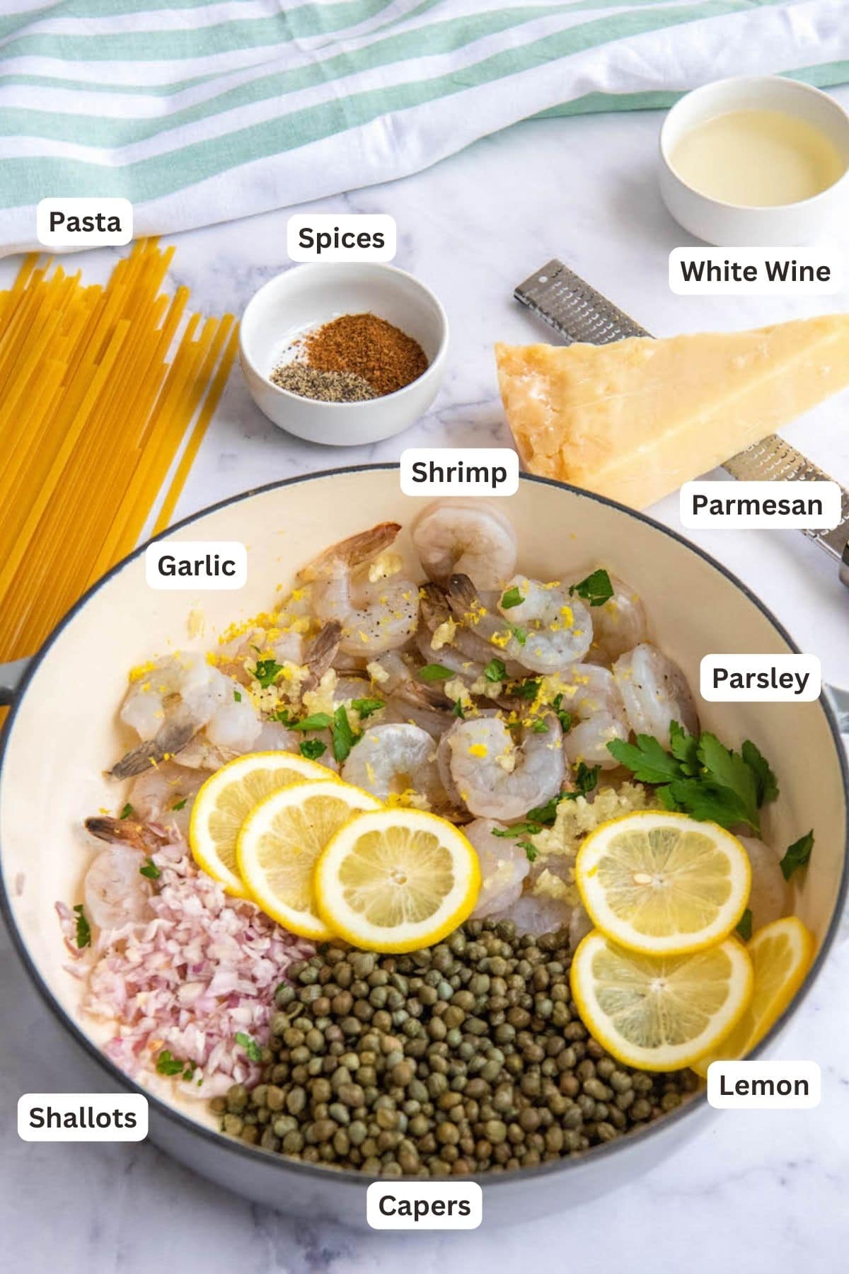 Ingredients for Shrimp Scampi.