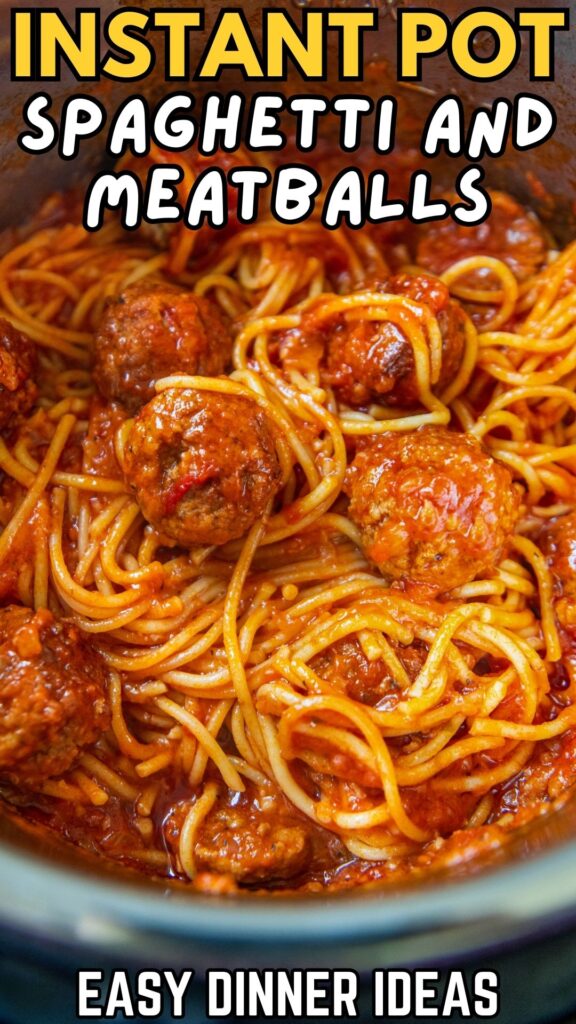 Spaghetti in instant pot with meatballs.