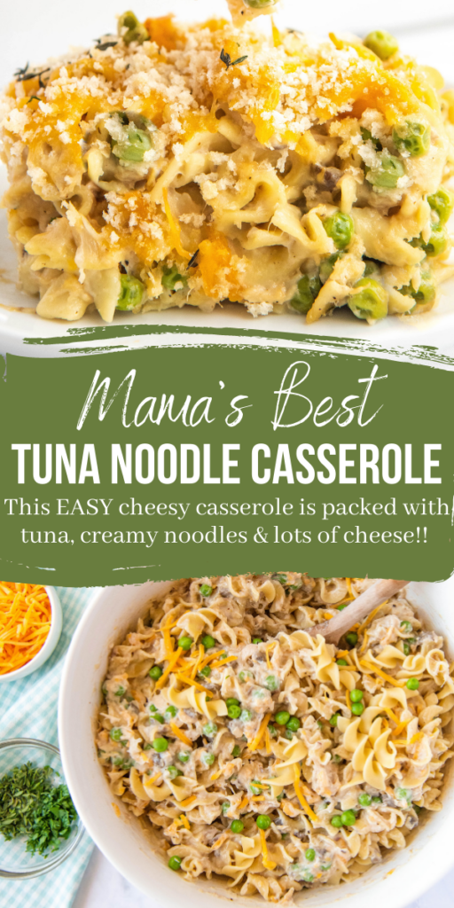 Pinterest collage image of tuna noodle casserole.