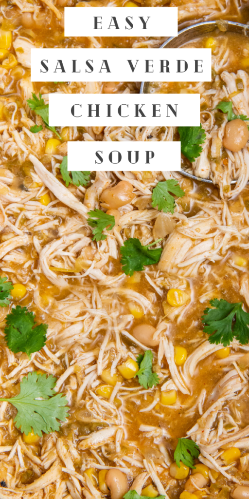 Pinterest image of salsa verde chicken soup with wording on top.