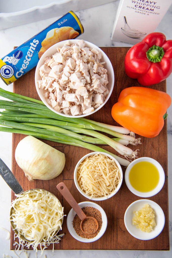 The ingredients are spread out on a brown surface