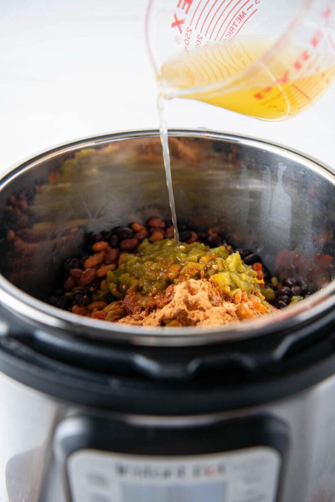 Chicken broth is poured into the Instant Pot