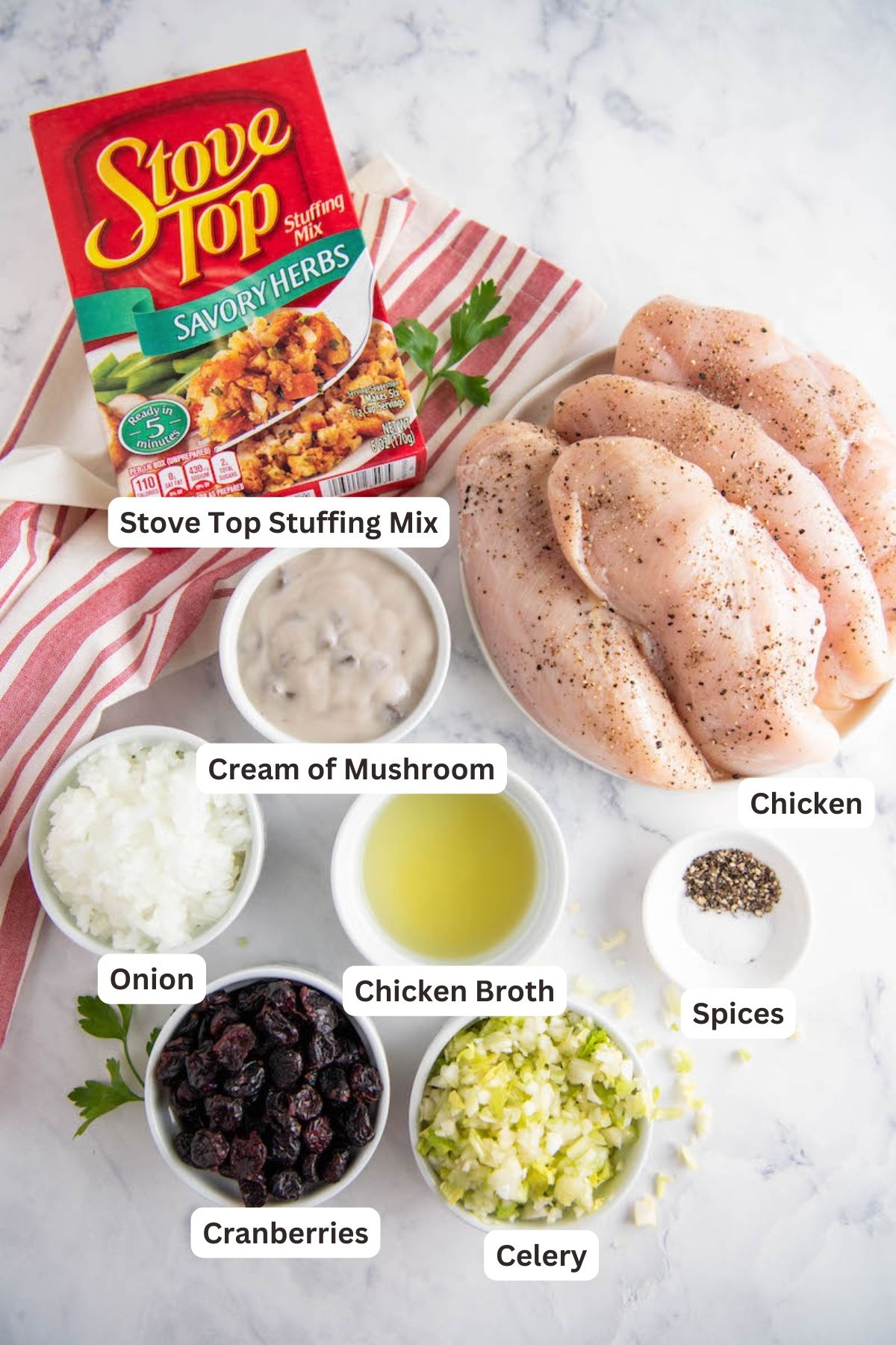 Ingredients for Stuffing Stuffed Chicken Breast.