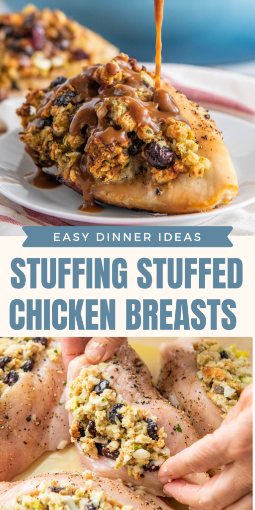 Pinterest montage of stuffed chicken breasts.