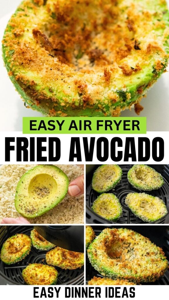 Easy air fryer fried avocado recipe prepared with breadcrumbs.