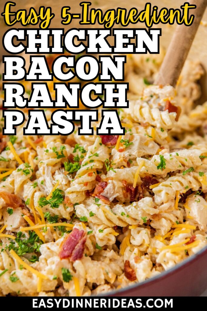 Tender bites of rotini pasta tossed with bacon, cheese, ranch and fresh herb garnishes.