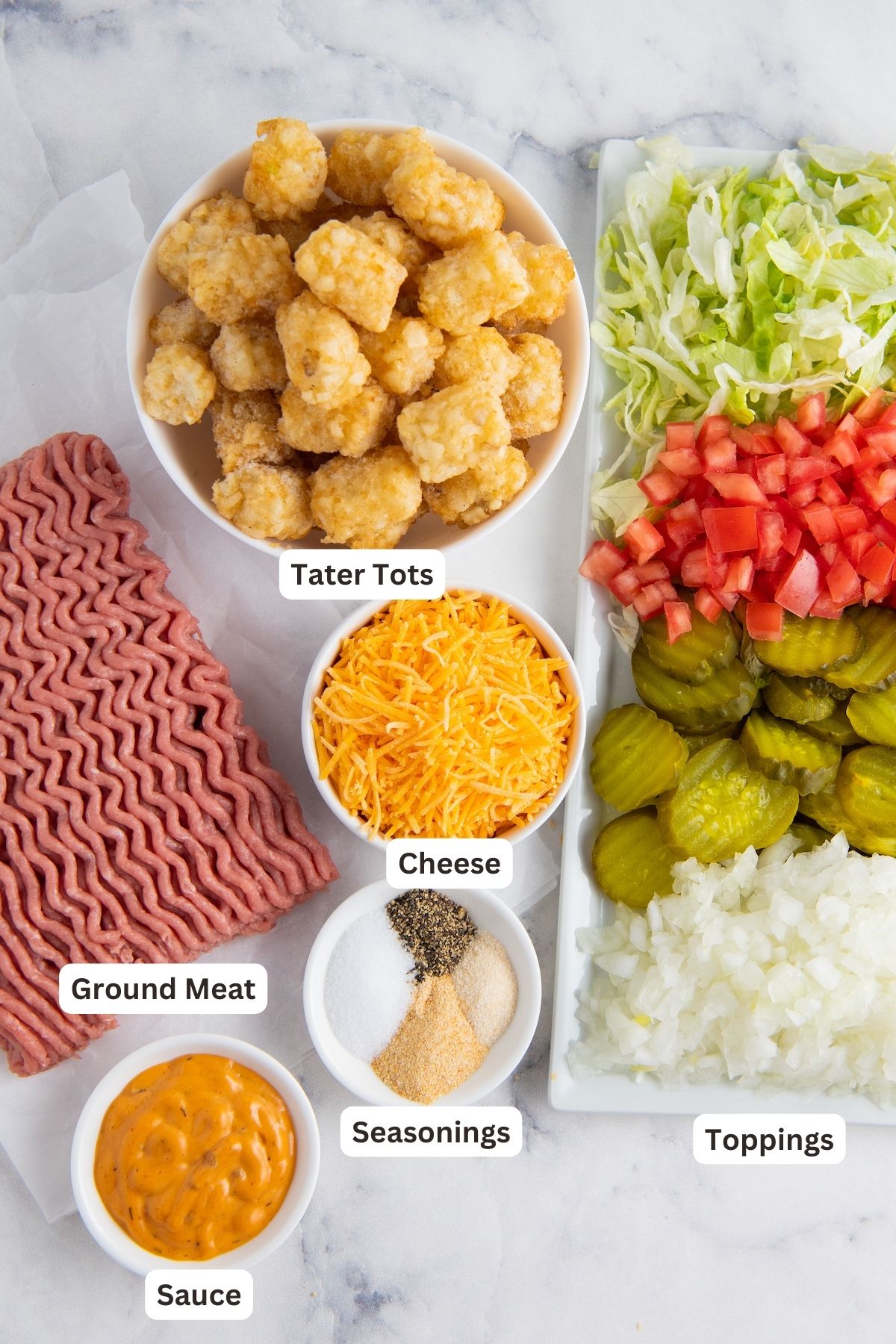 Ingredients for Cheeseburger Casserole.