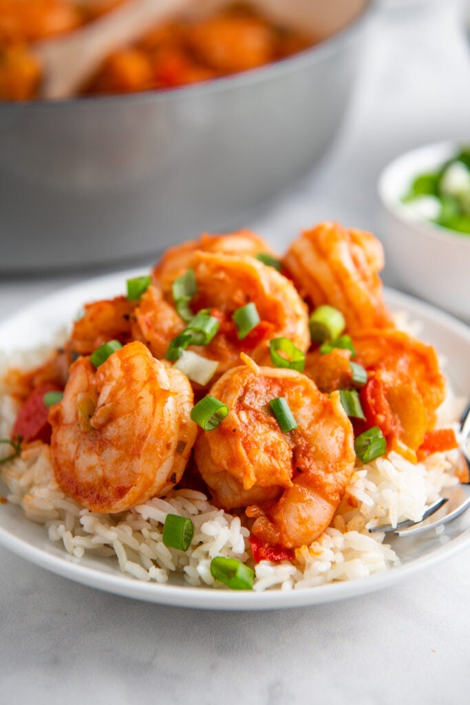 plated shrimp on a bed of rice