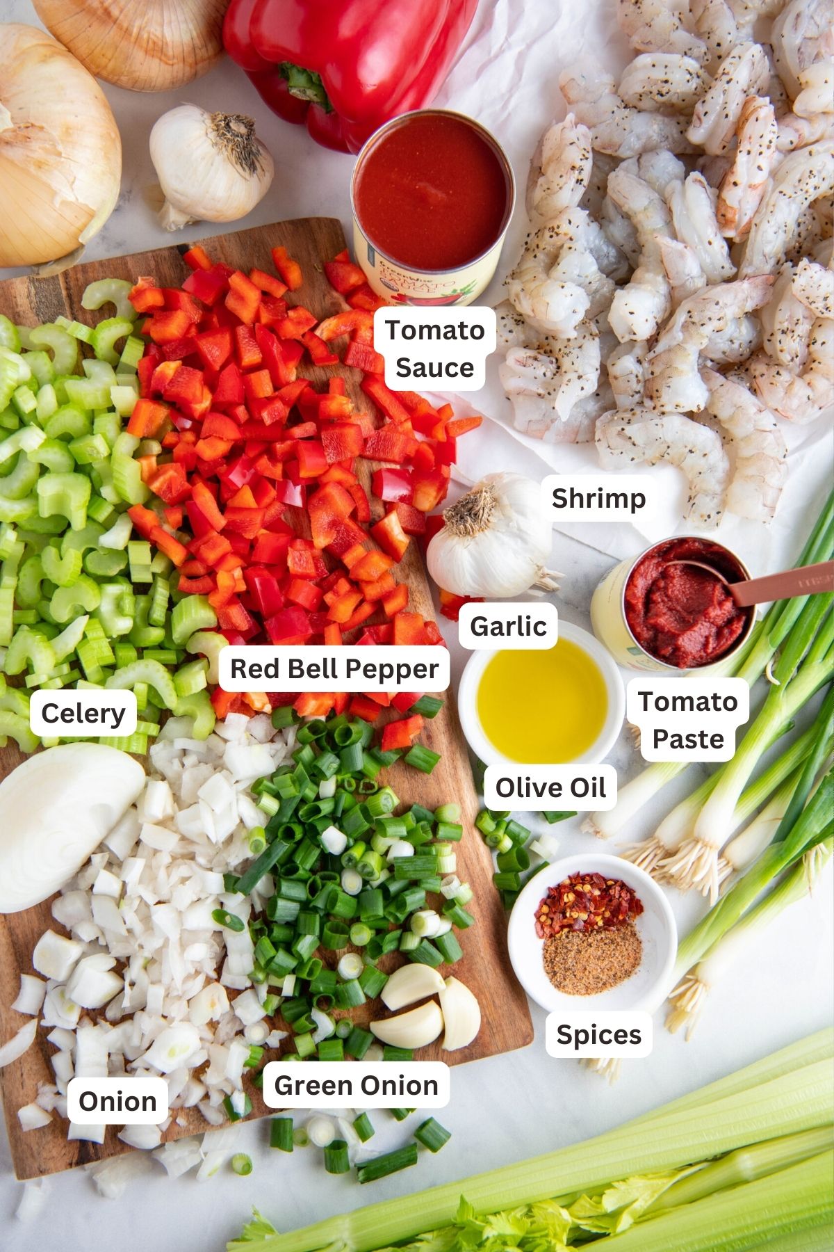 Ingredients for Shrimp Creole recipe.