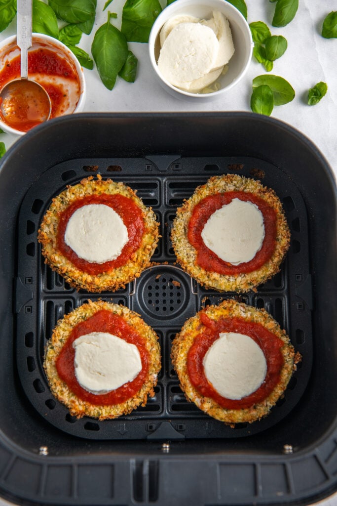 eggplant parmesan with marinara and mozzarella in an air fryer