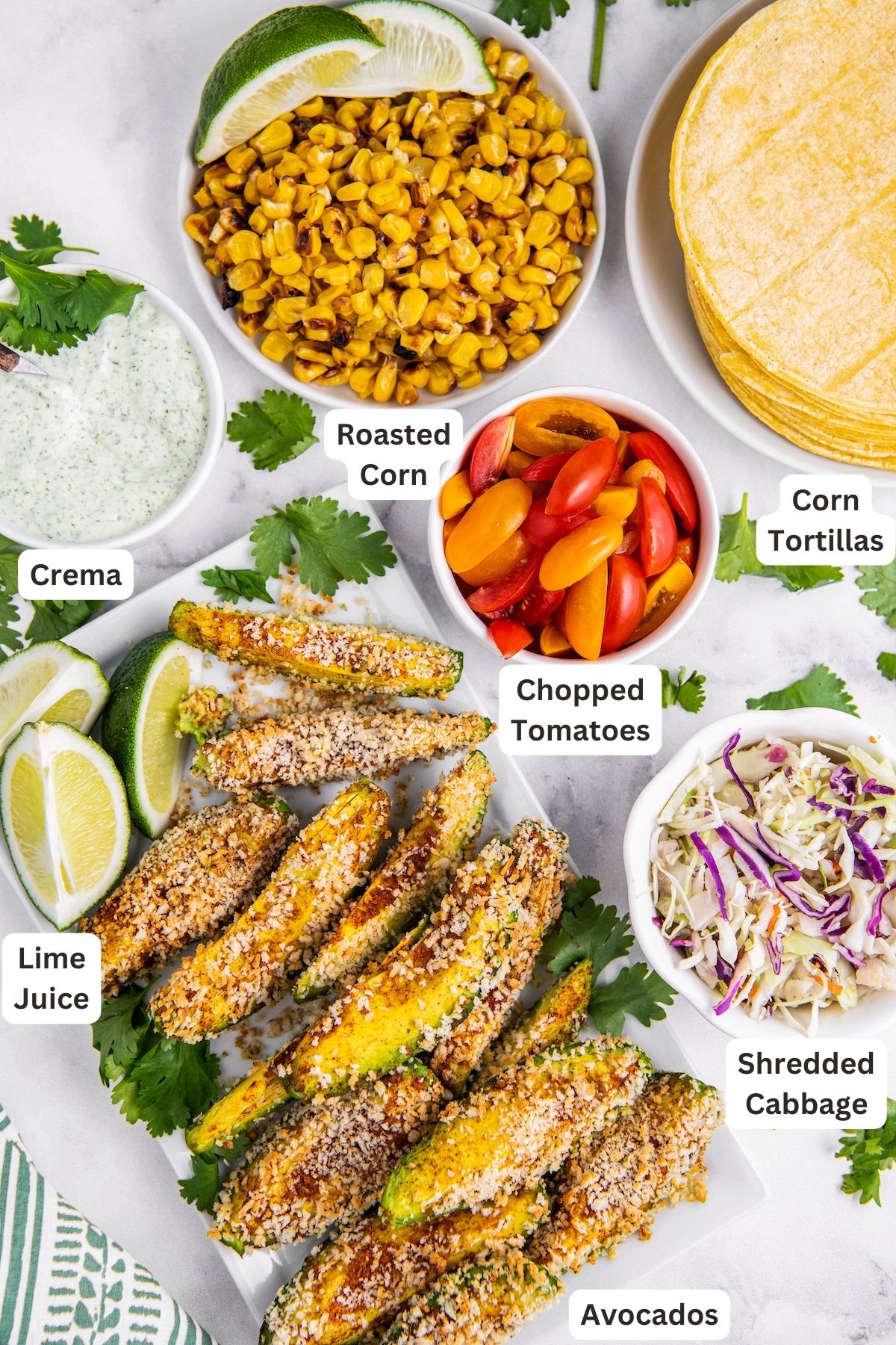 Ingredients to make Air Fried Avocado Tacos.
