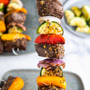 Shish Kabob with steak, sweet peppers, zucchini and red onion