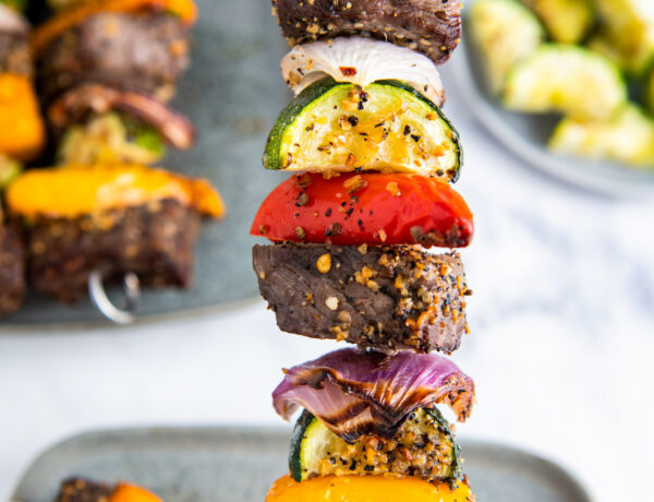 Shish Kabob with steak, sweet peppers, zucchini and red onion