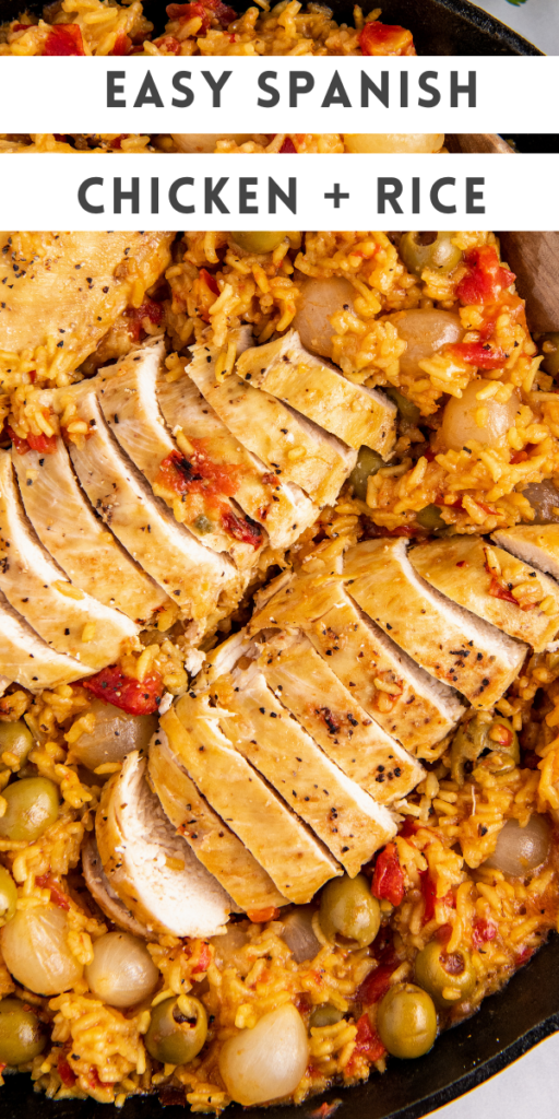 Pinterest image of spanish chicken and rice.