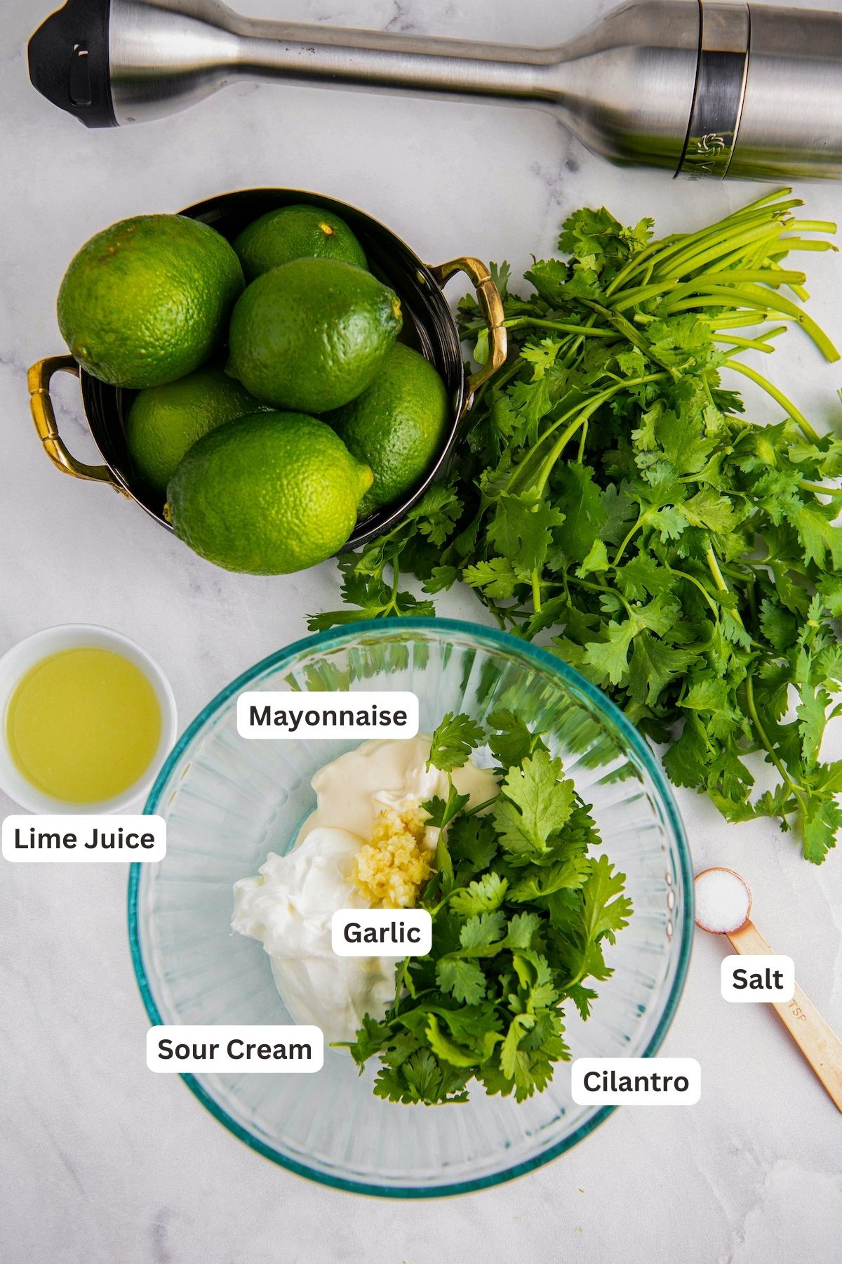 Ingredients to make Cilantro Lime Crema.