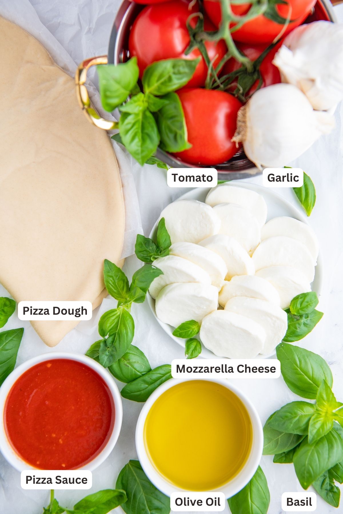 Ingredients to make Grilled Margherita Pizza.