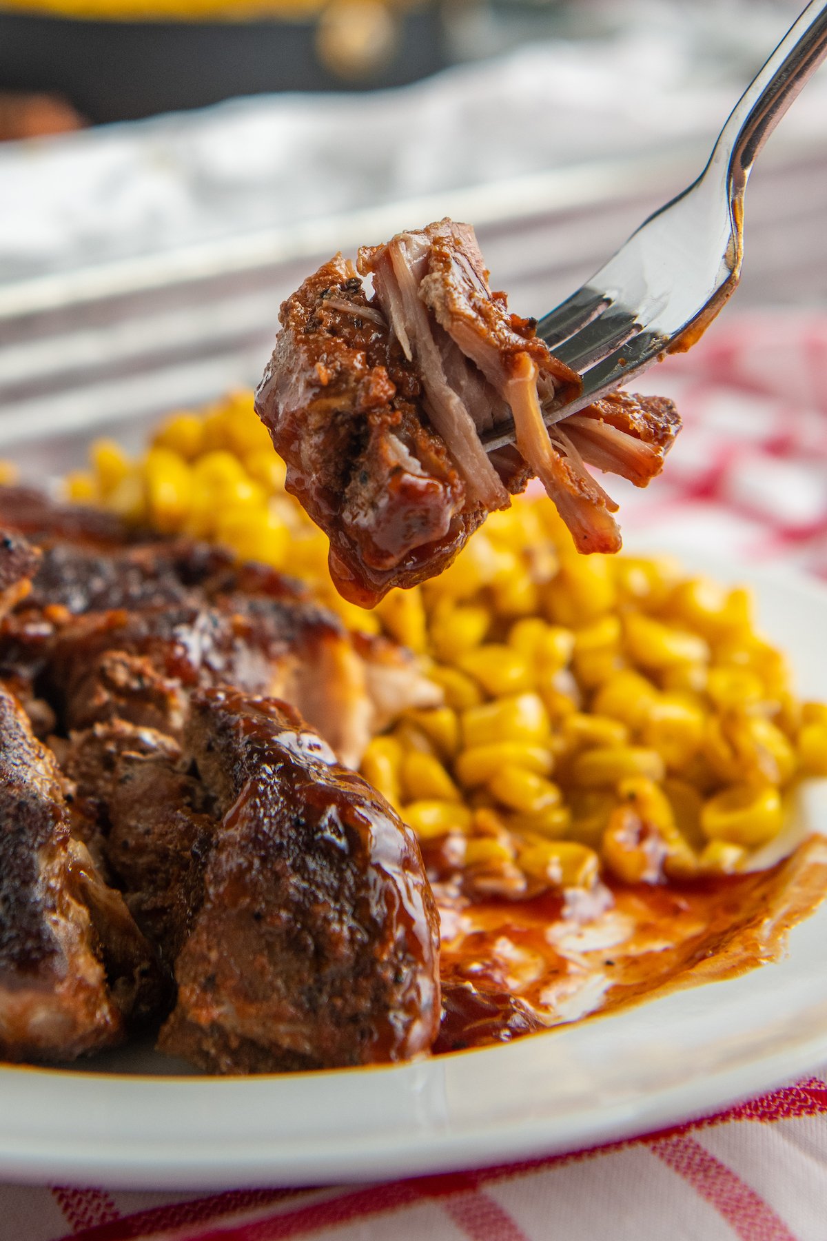 fork full of tender country style ribs