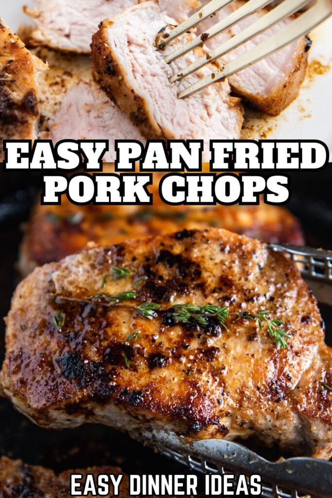 A sliced pork chop is being pierced by a fork next to a whole piece of meat.