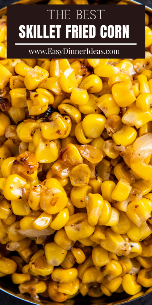 Overhead image of fried corn kernels in a bowl.