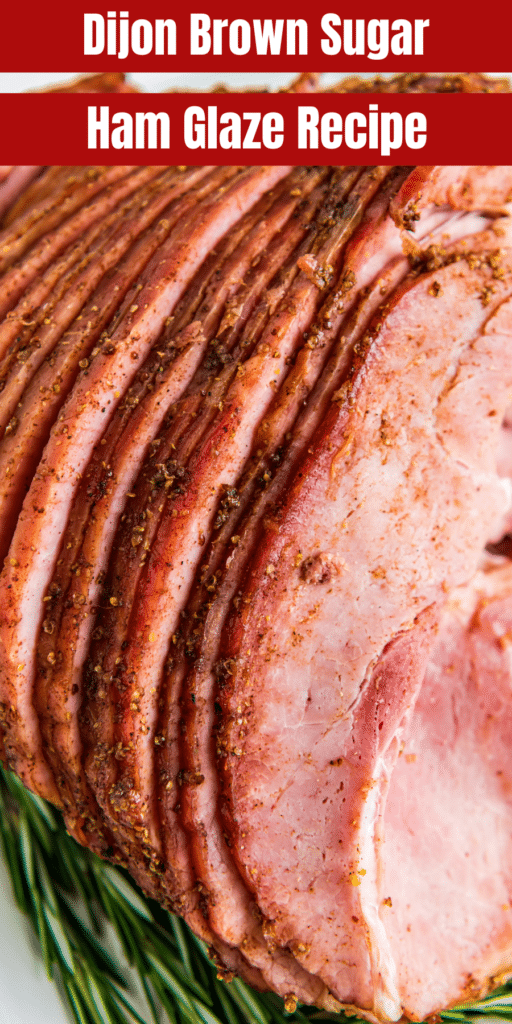 Sliced ham with ham glaze baked on.