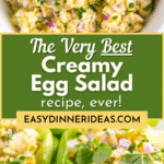 Egg salad in a bowl and egg salad in a lettuce wrap.