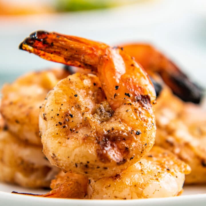 Grilled Shrimp on a white plate.