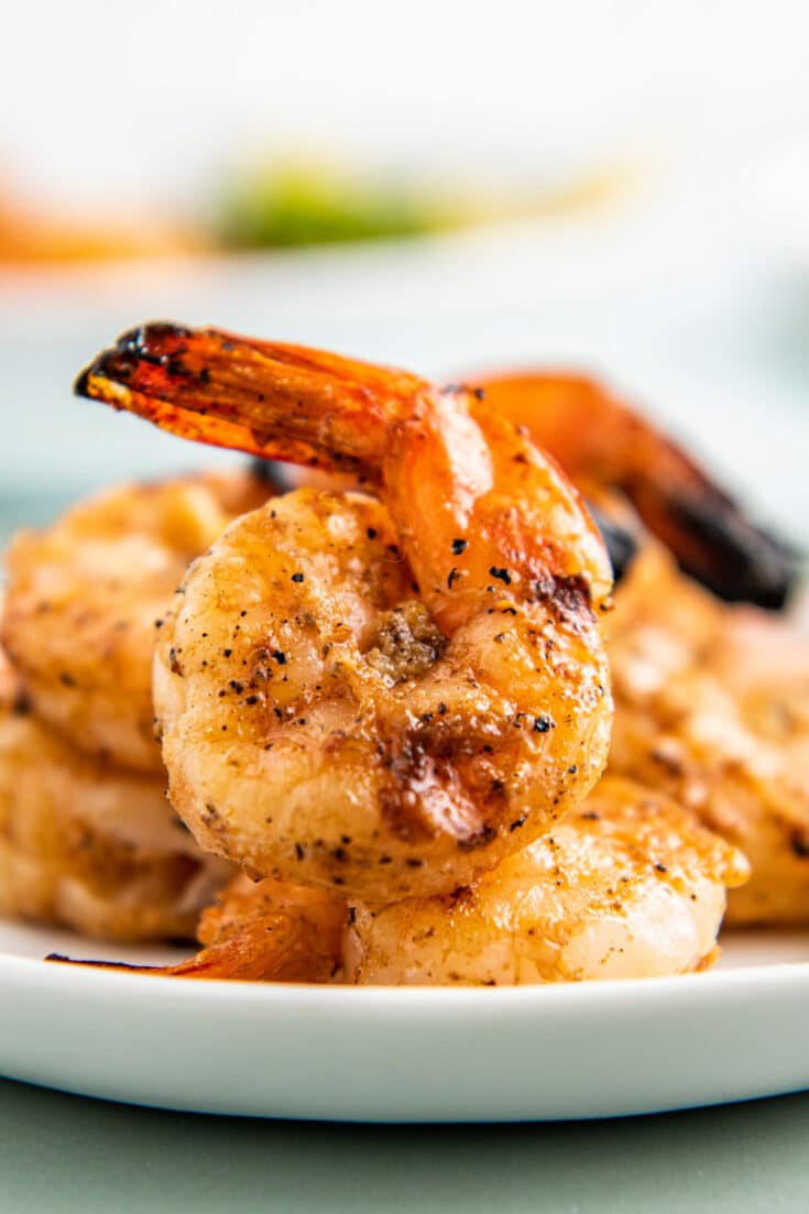 Grilled Shrimp on a white plate.