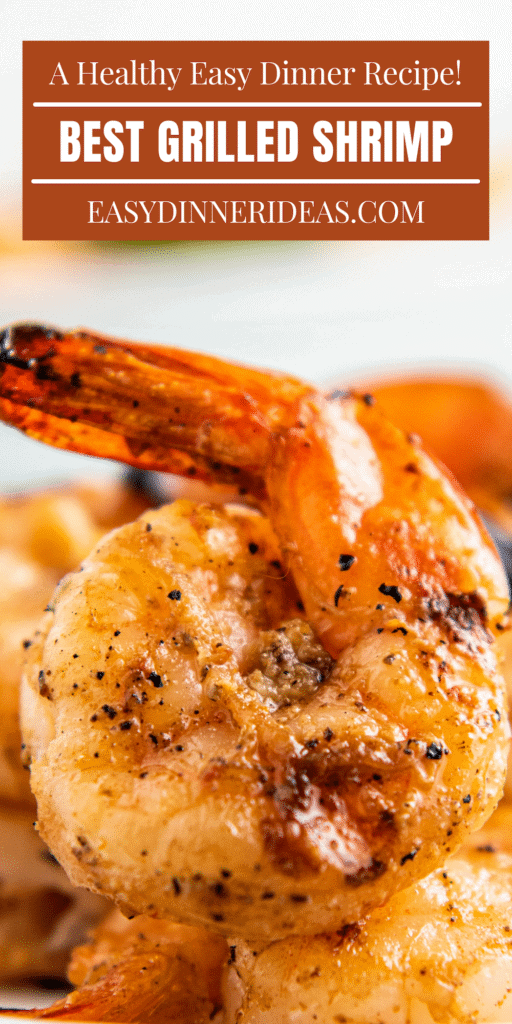 Up close image of a grilled shrimp with tail on.