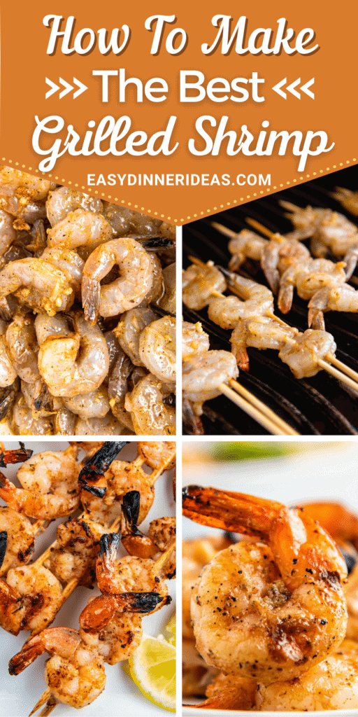 Collage pin showing how to make grilled shrimp.