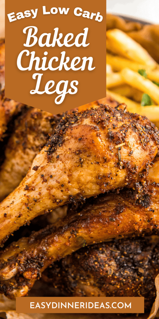 Up close image of baked chicken legs.