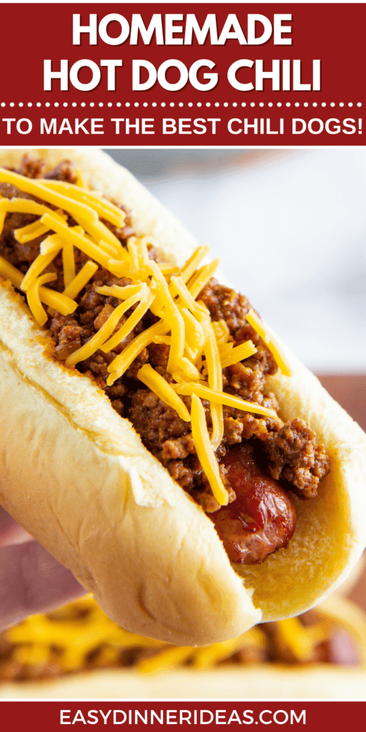 A hot dog topped with chili and cheese.