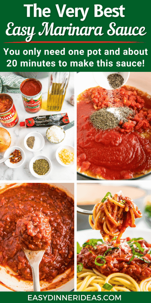 Step by step photos showing how to make marinara sauce.