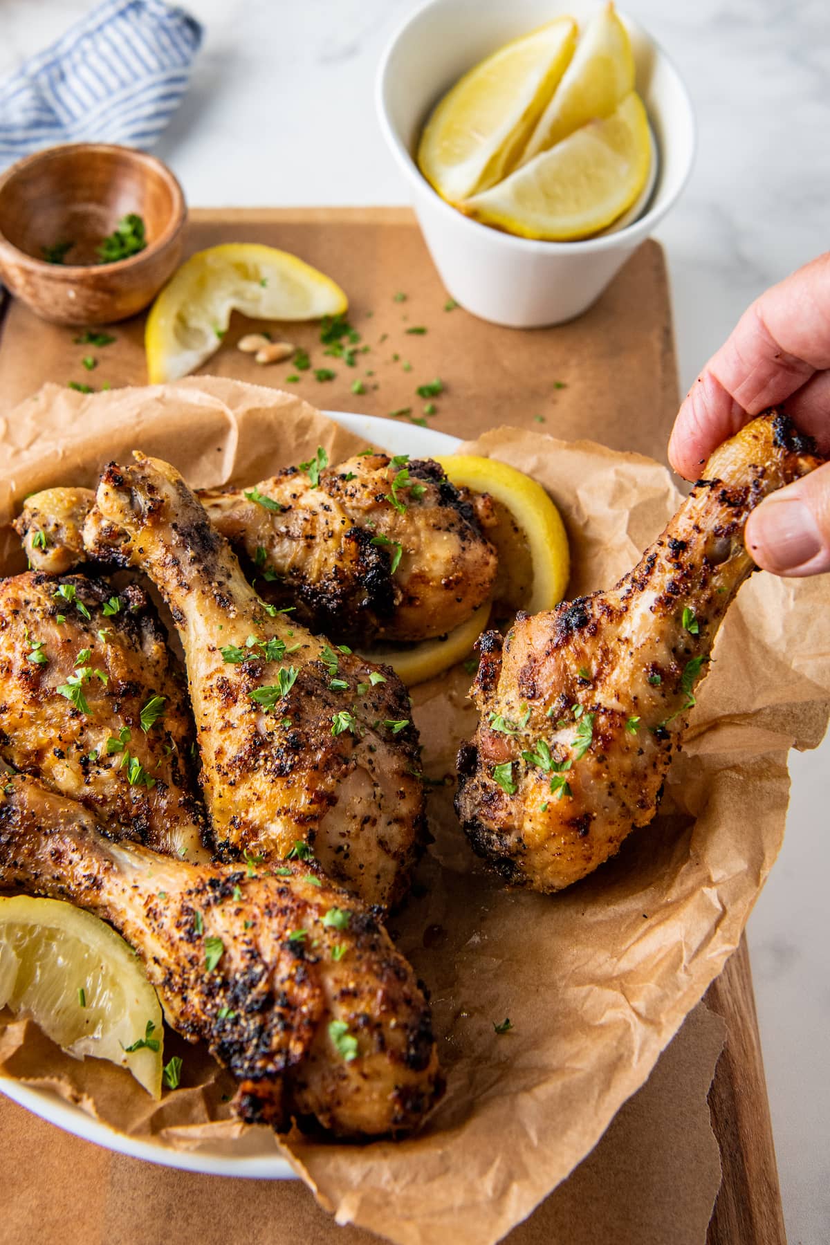 chicken drumsticks that have been air fried and seasoned