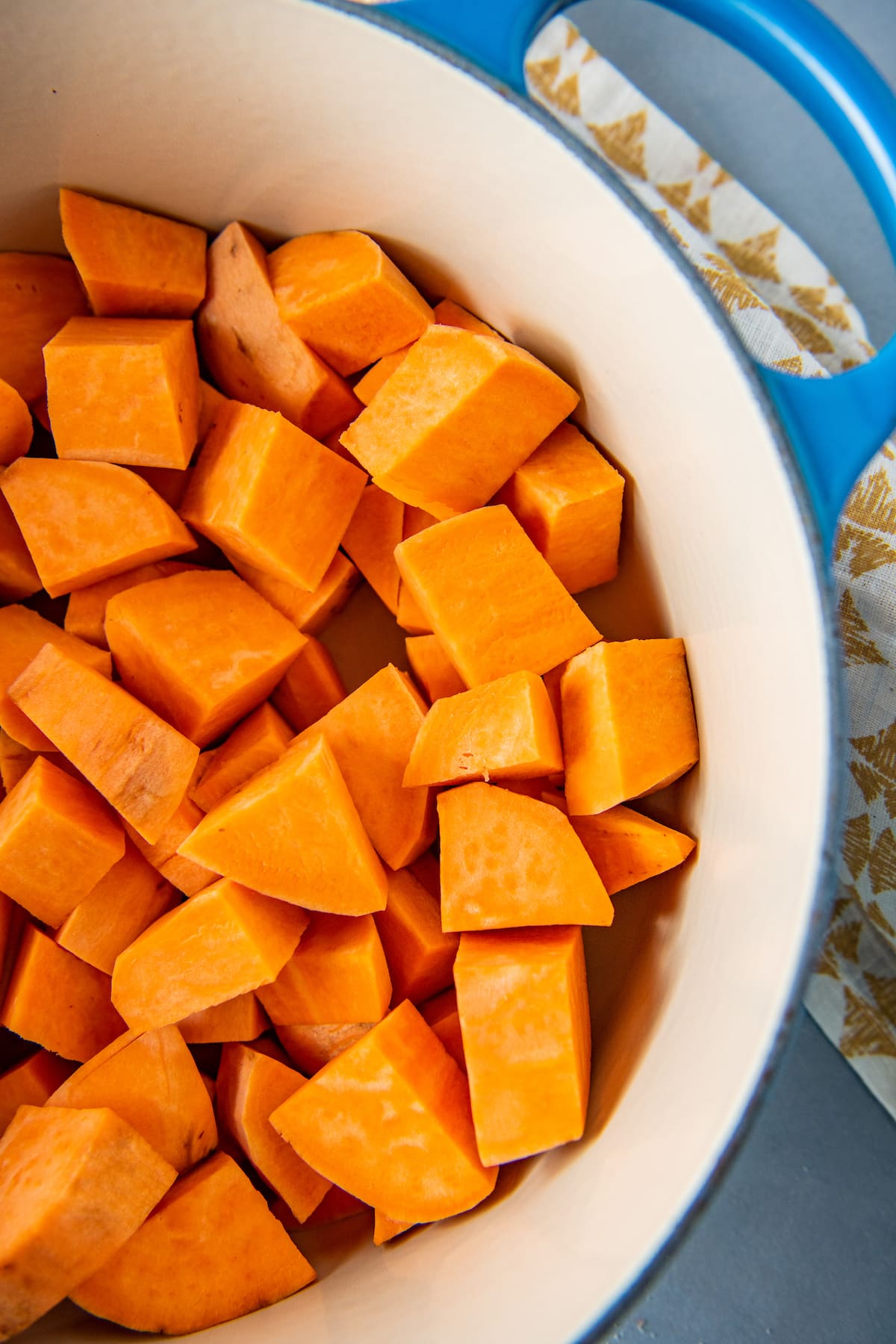 cubed sweet potatoes in a bowl