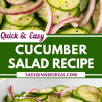 Cucumber salad with red onions on a white plate.