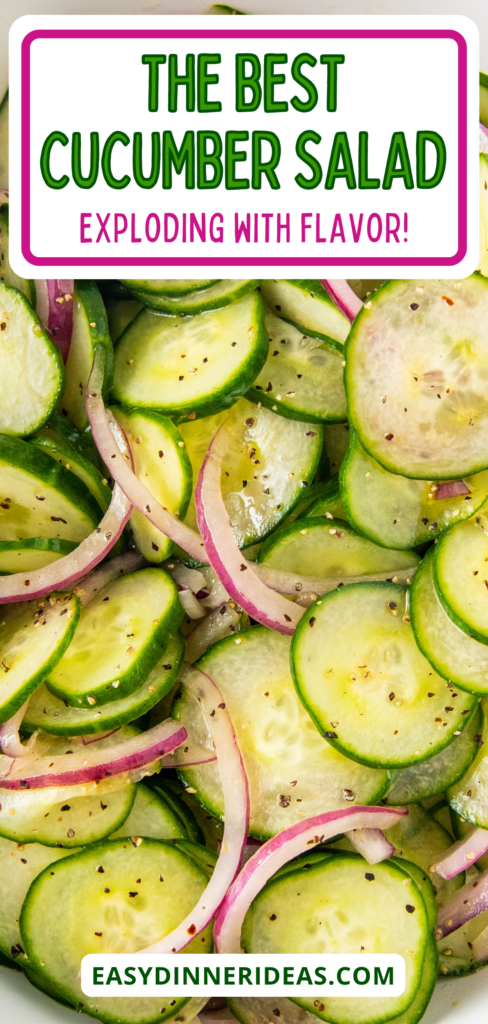 Thinly sliced cucumbers and onions tossed in a vinaigrette.