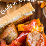 Sausage, Peppers, and Onions in a sub roll.