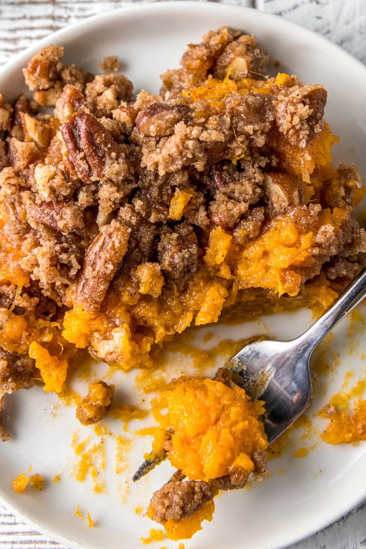 sweet potato soufflé with brown sugar and pecan topping