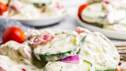 simple cucumber salad with dry ranch dressing and sour cream Cucumber Ranch Crack Salad I tried this recipe with my family, and it was a hit from the first bite. The crisp cucumbers are tossed in a creamy ranch dressing