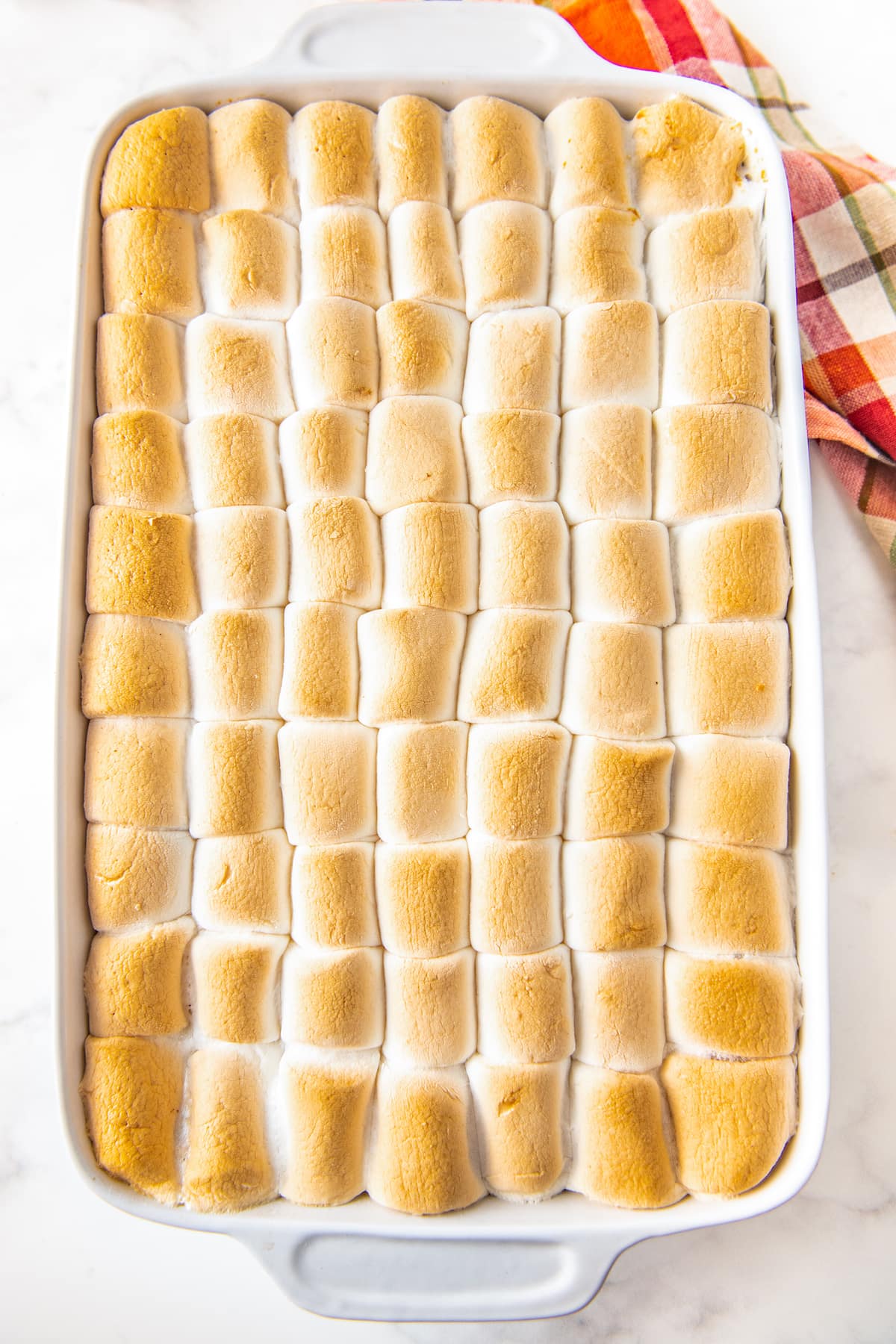 Sweet potato casserole with toasted marshmallows on top