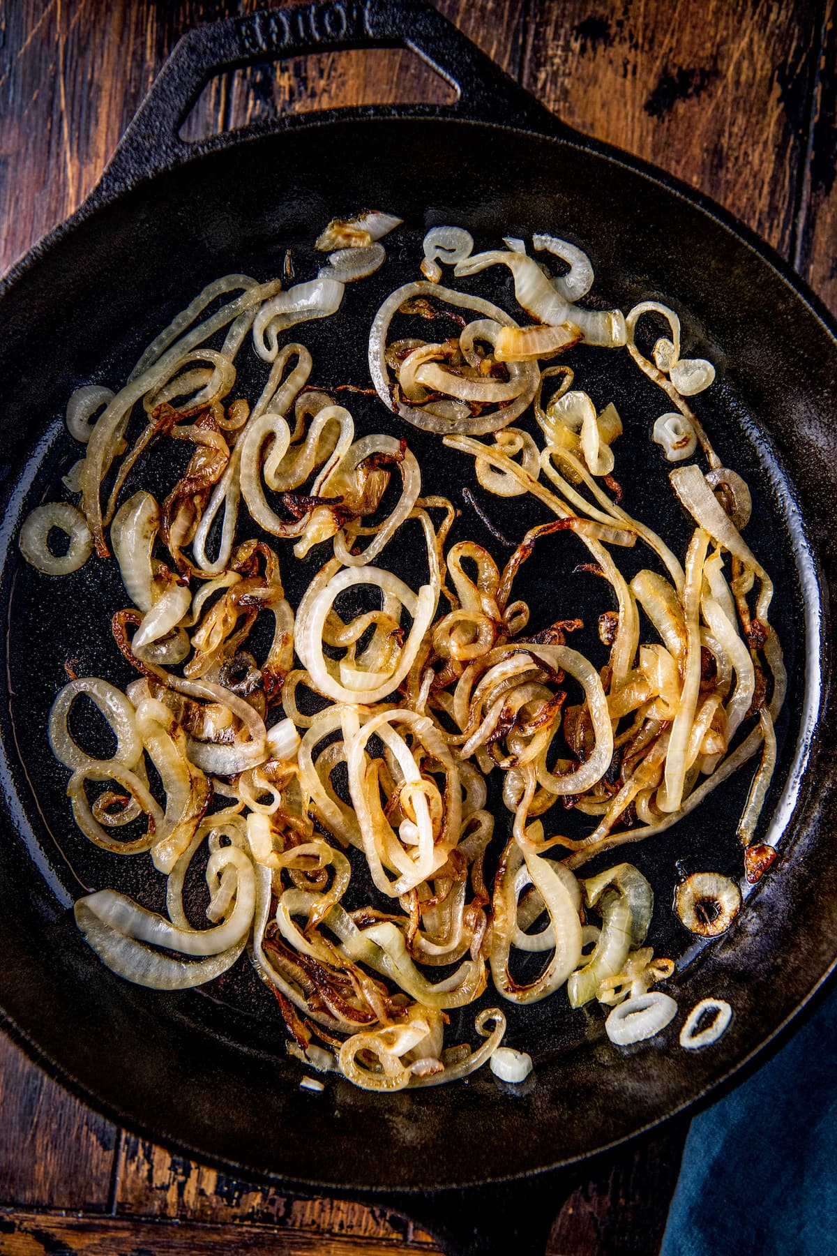 cooked onions in a cast iron skillet