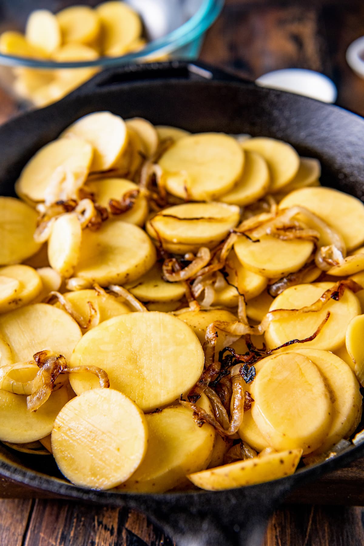 sliced potatoes in a skillet