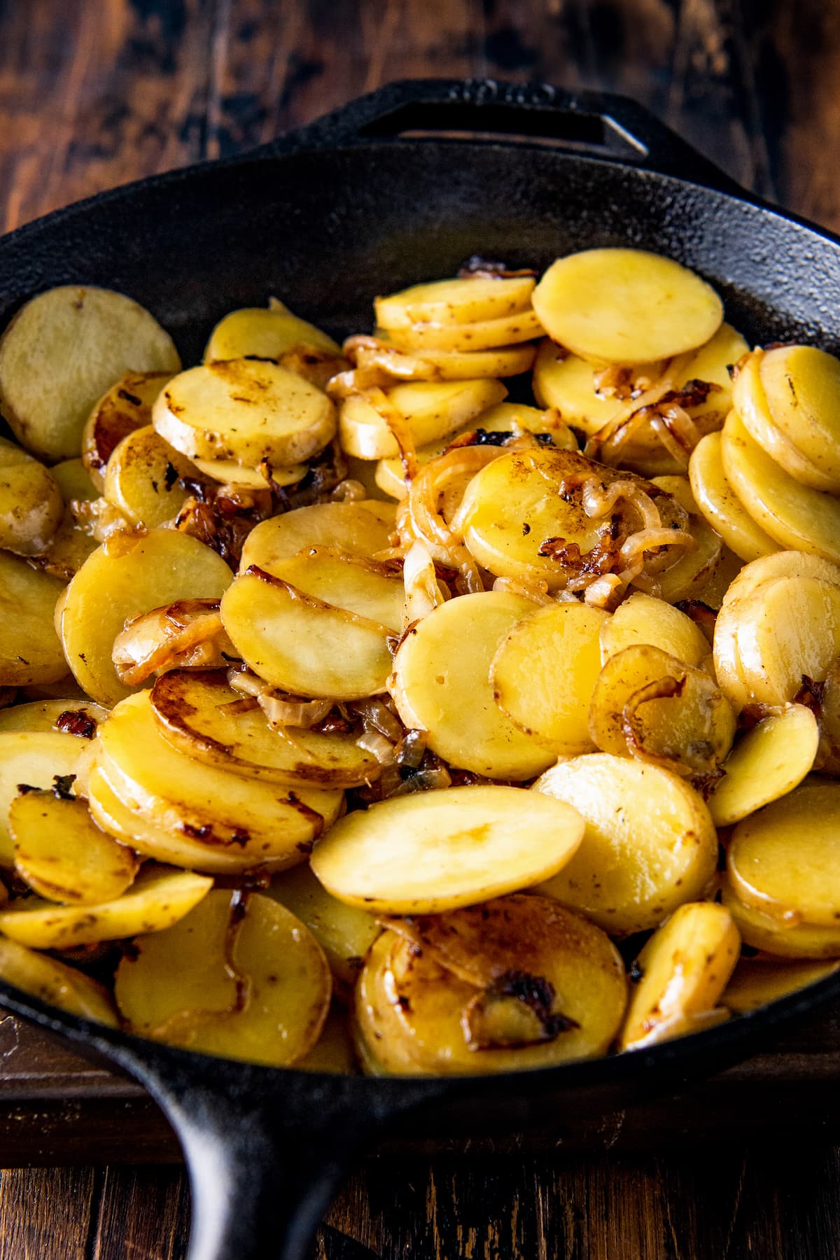 sliced potatoes in a skillet