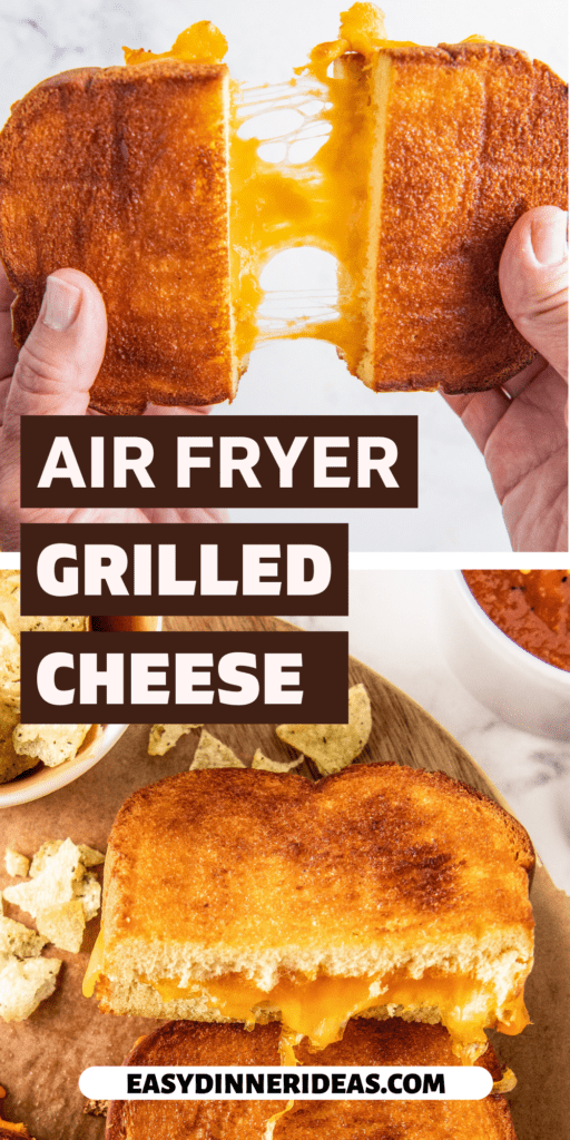 Air fryer grilled cheese being pulled apart and stacked on top of each other.