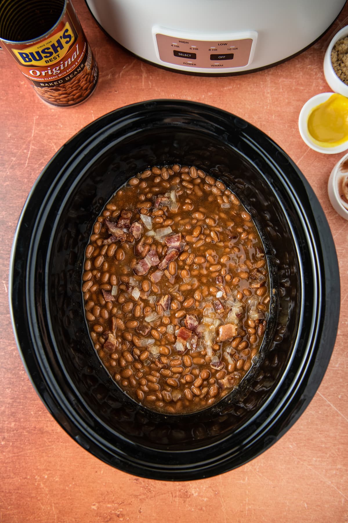 baked beans and onions in a crockpot