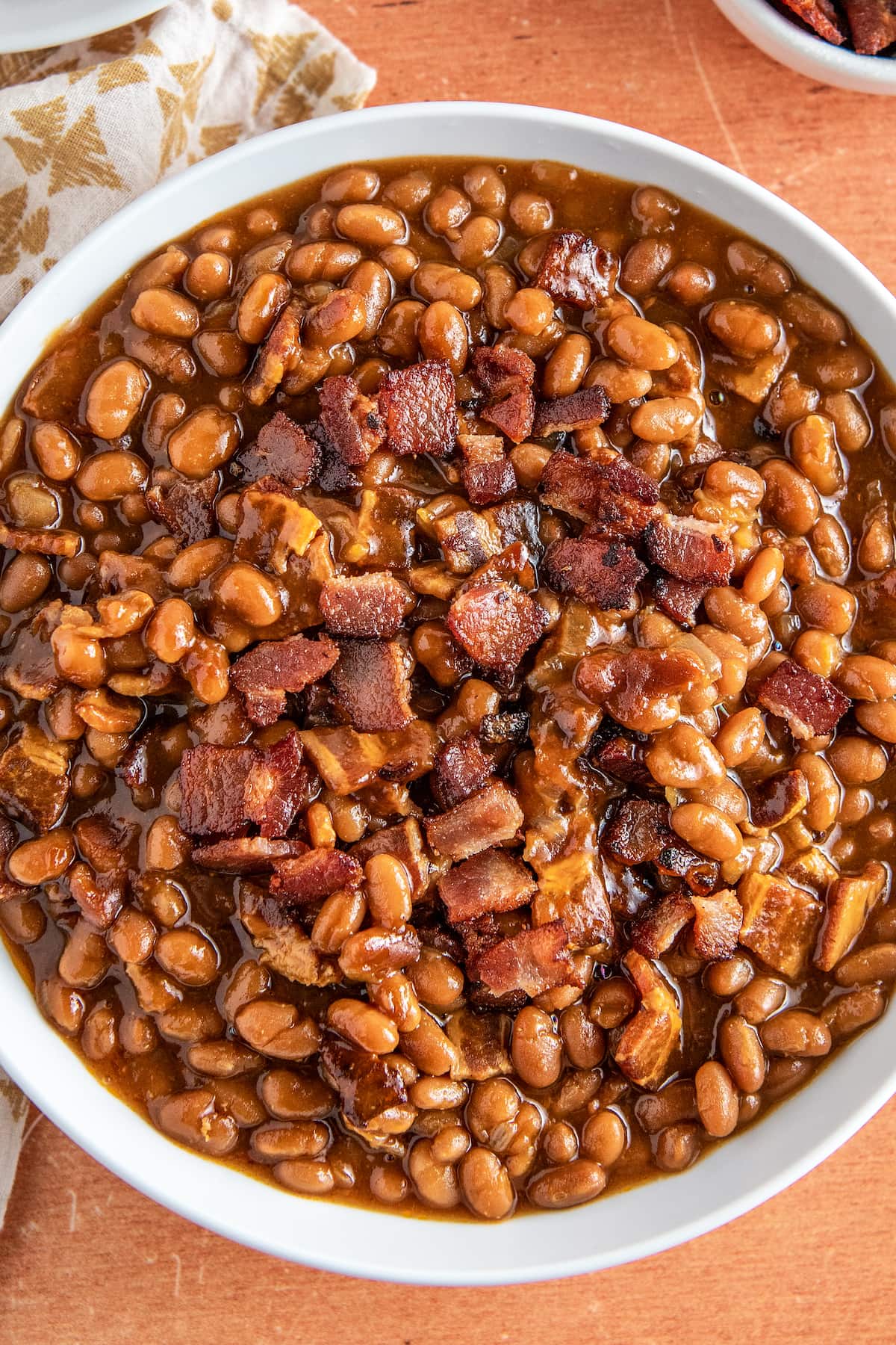a big bowl of crockpot baked beans