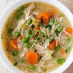 chicken stew with carrots, peas, and celery