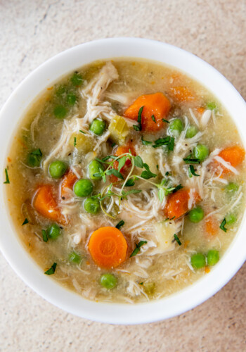 chicken stew with carrots, peas, and celery