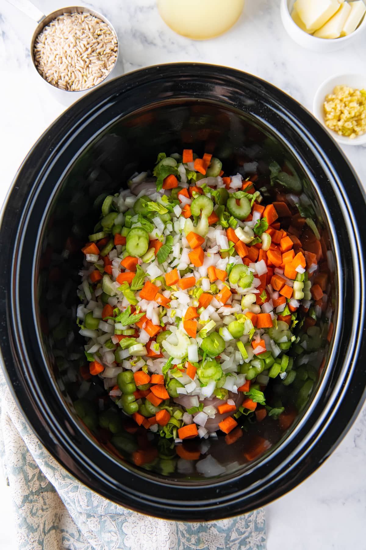 diced vegetables in a crockpot