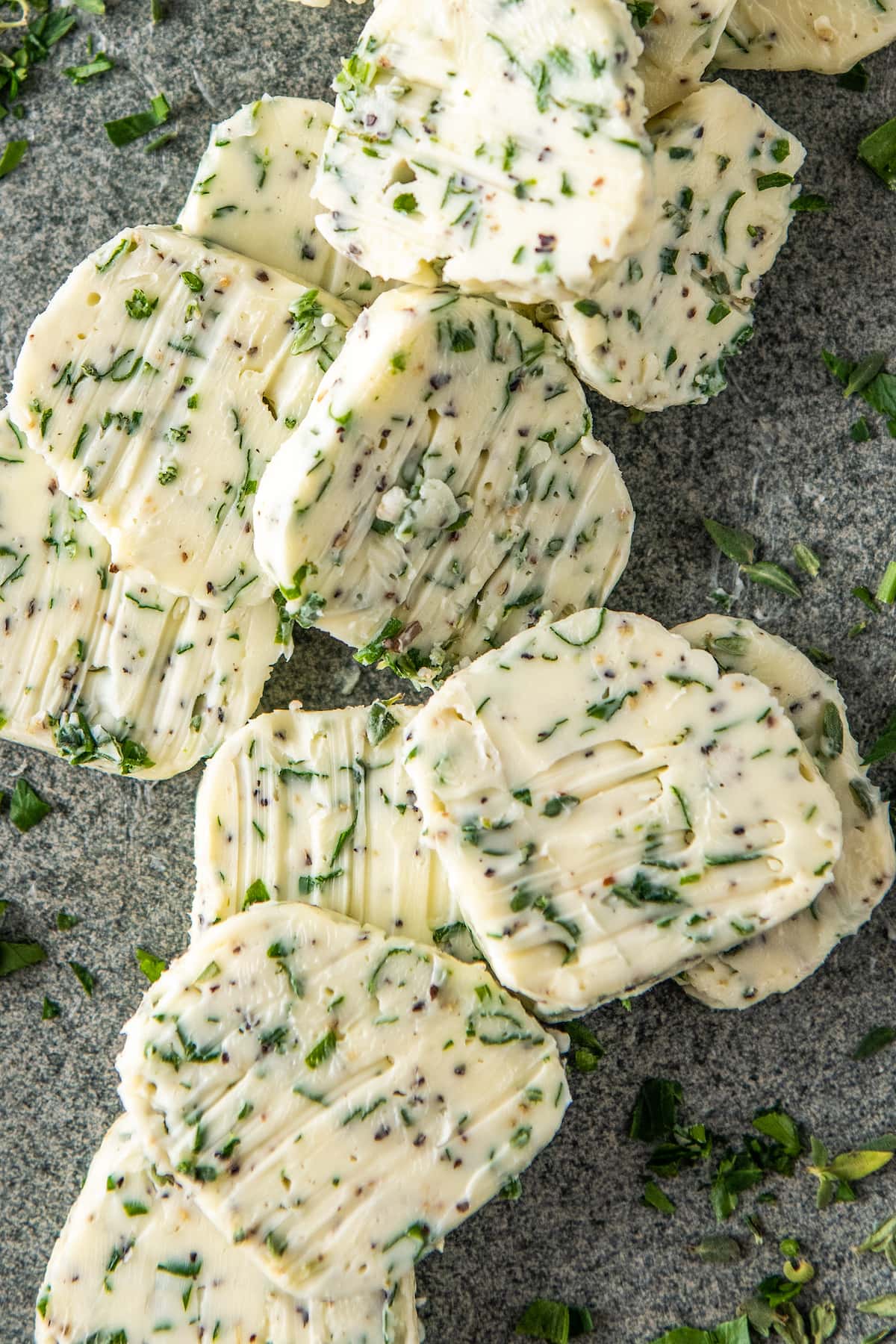 slices of herb butter